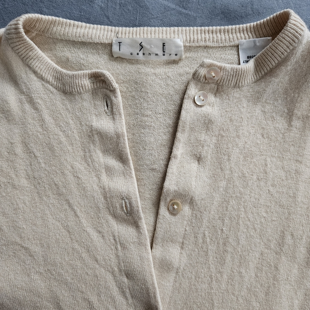 TSE Beige Crewneck Button-Front Cashmere Cardigan - Picture 5 of 8